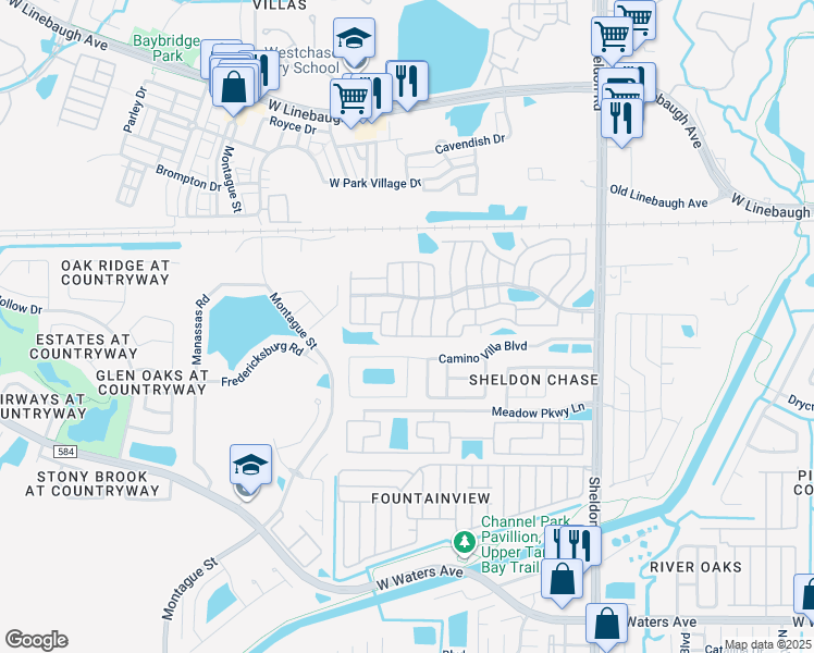 map of restaurants, bars, coffee shops, grocery stores, and more near 9707 Birch Way in Tampa