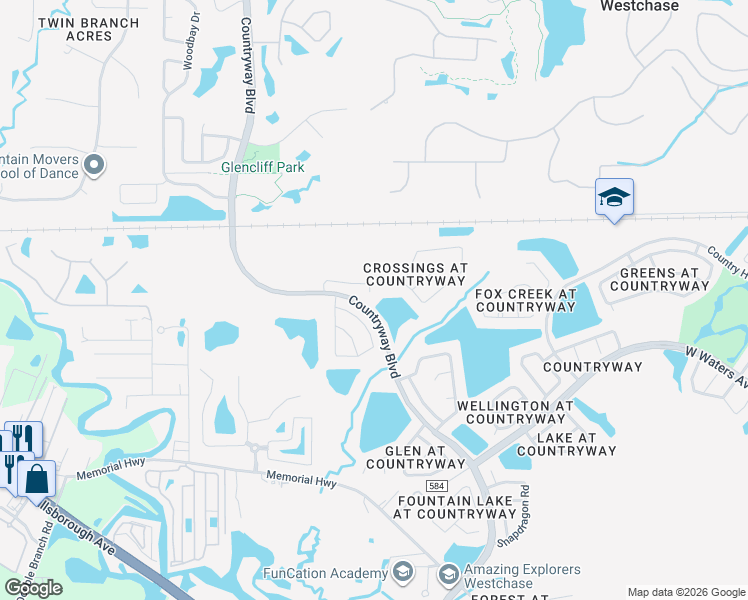 map of restaurants, bars, coffee shops, grocery stores, and more near 8806 Fieldflower Lane in Tampa