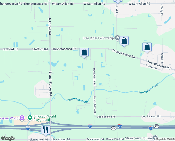 map of restaurants, bars, coffee shops, grocery stores, and more near 2435 Hawk Griffin Road in Plant City
