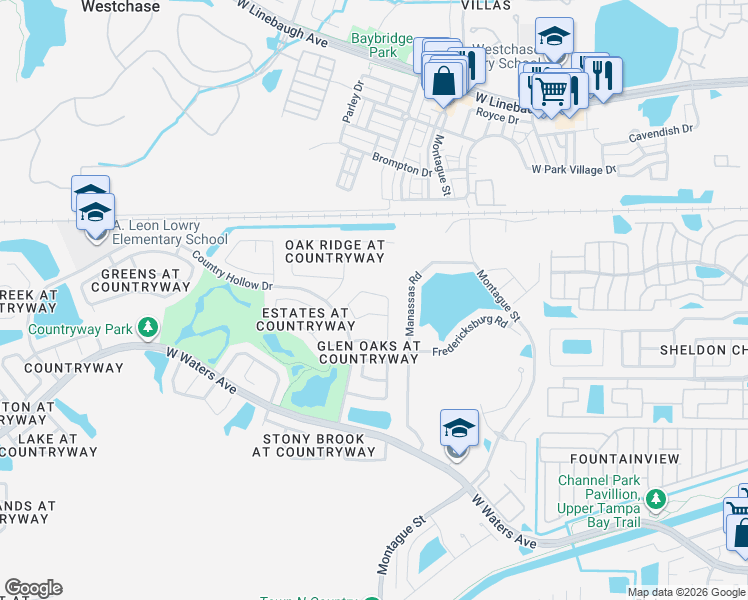 map of restaurants, bars, coffee shops, grocery stores, and more near 8739 Huntfield Street in Tampa