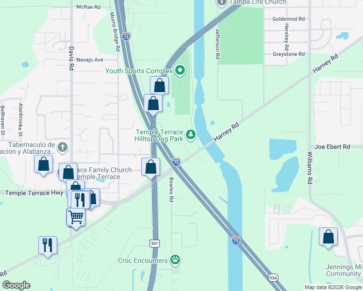 map of restaurants, bars, coffee shops, grocery stores, and more near 9248 Rock Harbour Way in Tampa