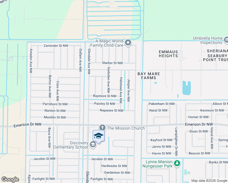 map of restaurants, bars, coffee shops, grocery stores, and more near 1560 Sarnia Street Northwest in Palm Bay