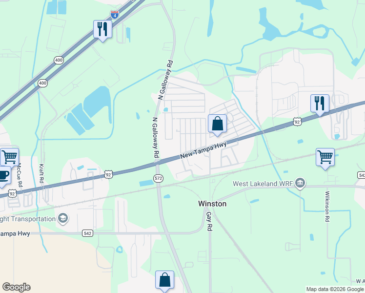 map of restaurants, bars, coffee shops, grocery stores, and more near 572 Falcon Avenue in Lakeland