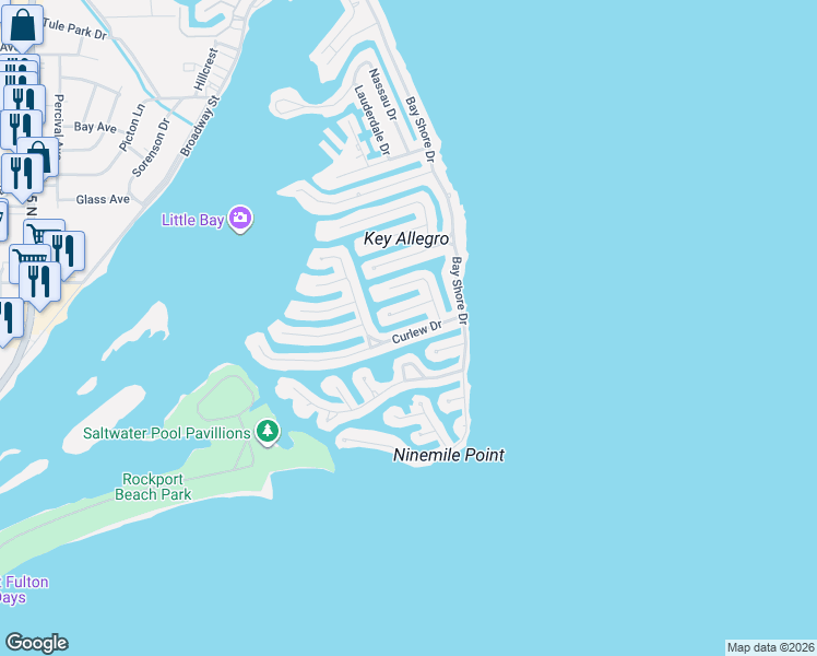 map of restaurants, bars, coffee shops, grocery stores, and more near 15 Curlew Drive in Rockport