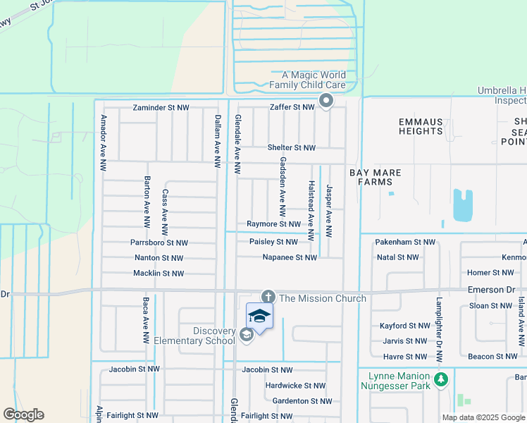 map of restaurants, bars, coffee shops, grocery stores, and more near 1520 Fairlee Avenue Northwest in Palm Bay