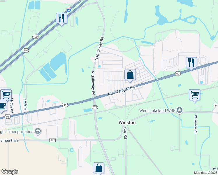 map of restaurants, bars, coffee shops, grocery stores, and more near 572 Falcon Avenue in Lakeland