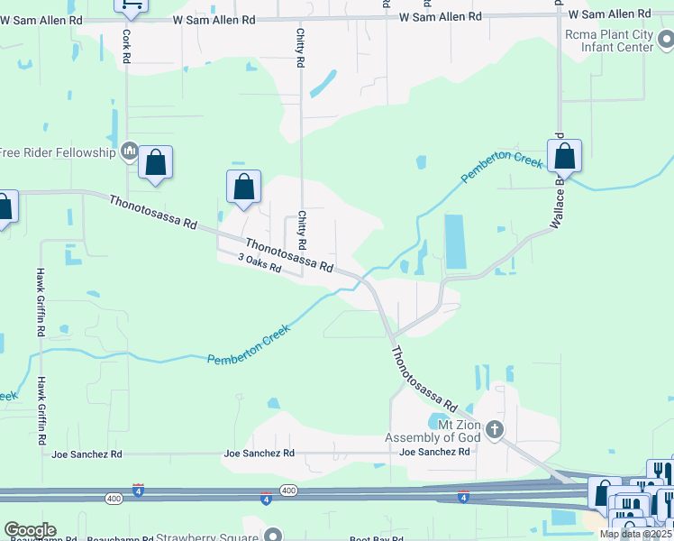 map of restaurants, bars, coffee shops, grocery stores, and more near 2704 Oak Crest Drive in Plant City