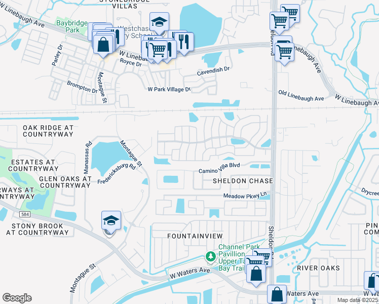 map of restaurants, bars, coffee shops, grocery stores, and more near 9707 Birch Way in Tampa