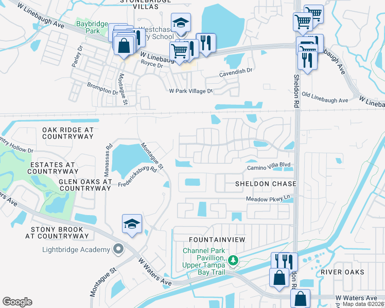 map of restaurants, bars, coffee shops, grocery stores, and more near 9611 Oaks Street in Tampa