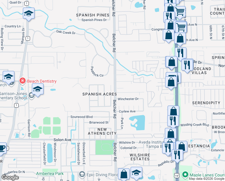 map of restaurants, bars, coffee shops, grocery stores, and more near 3147 Carlos Drive in Dunedin
