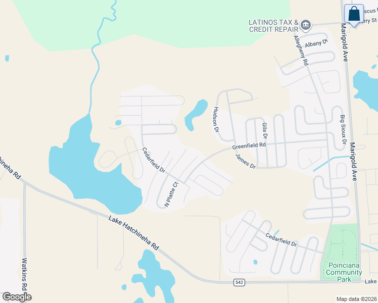 map of restaurants, bars, coffee shops, grocery stores, and more near 1175 North Platte Lane in Kissimmee