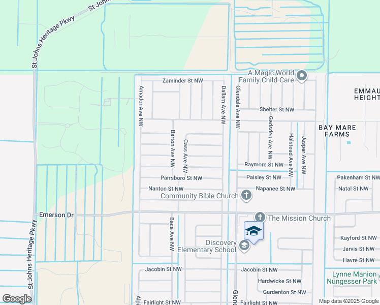 map of restaurants, bars, coffee shops, grocery stores, and more near 1799 Sayabec Street Northwest in Palm Bay