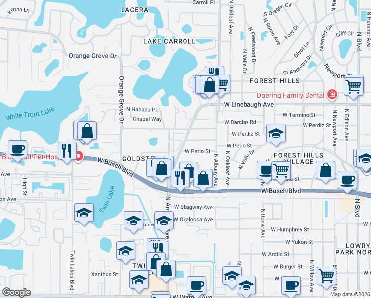 map of restaurants, bars, coffee shops, grocery stores, and more near 2125 West Perio Street in Tampa