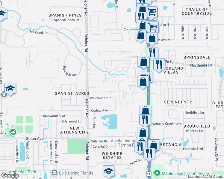 map of restaurants, bars, coffee shops, grocery stores, and more near 2298 Richter Street in Dunedin