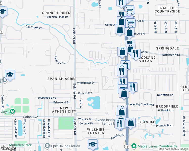 map of restaurants, bars, coffee shops, grocery stores, and more near 2298 Richter Street in Dunedin