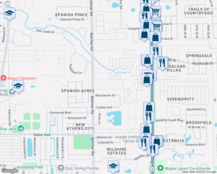 map of restaurants, bars, coffee shops, grocery stores, and more near 2260 Richter Street in Dunedin