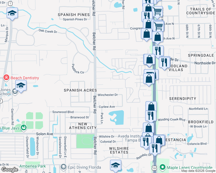 map of restaurants, bars, coffee shops, grocery stores, and more near 2260 Richter Street in Dunedin