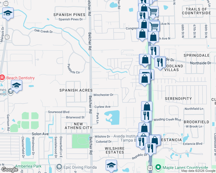 map of restaurants, bars, coffee shops, grocery stores, and more near 2260 Richter St in Dunedin