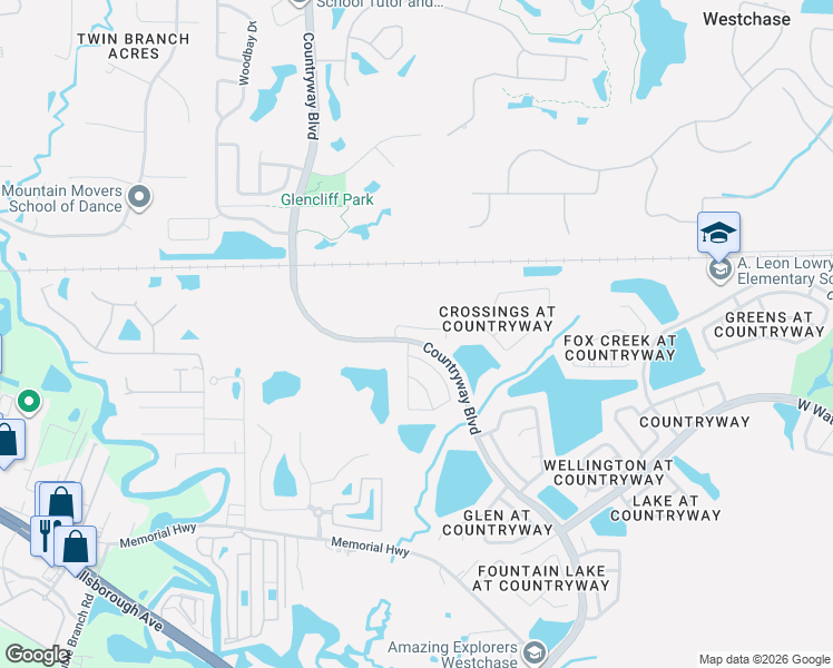 map of restaurants, bars, coffee shops, grocery stores, and more near 12220 Steppingstone Boulevard in Tampa