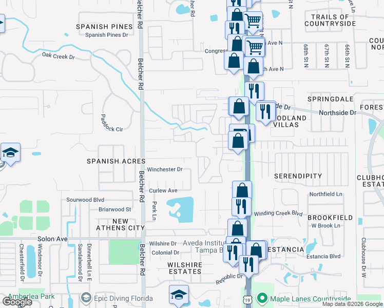 map of restaurants, bars, coffee shops, grocery stores, and more near 2298 Richter Street in Dunedin