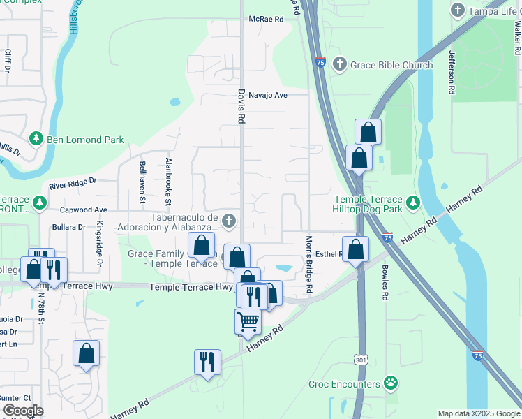 map of restaurants, bars, coffee shops, grocery stores, and more near 8702 Terra Oaks Road in Tampa