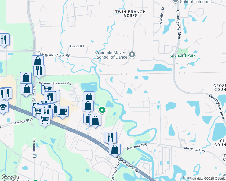 map of restaurants, bars, coffee shops, grocery stores, and more near 9002 North River Road in Tampa
