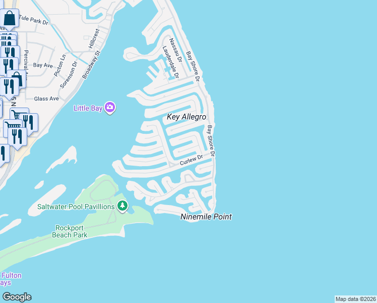 map of restaurants, bars, coffee shops, grocery stores, and more near 15 Curlew Drive in Rockport