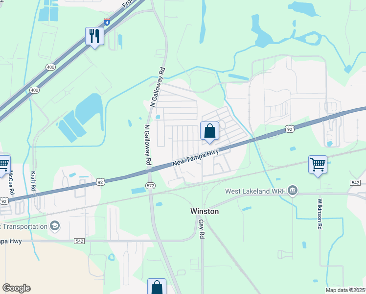 map of restaurants, bars, coffee shops, grocery stores, and more near 572 Falcon Avenue in Lakeland