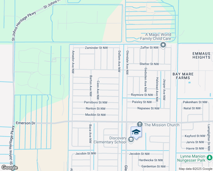 map of restaurants, bars, coffee shops, grocery stores, and more near 1764 Taymouth Street Northwest in Palm Bay