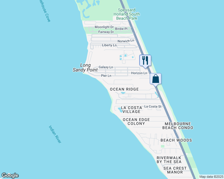 map of restaurants, bars, coffee shops, grocery stores, and more near 241 Ocean Ridge Drive in Melbourne Beach