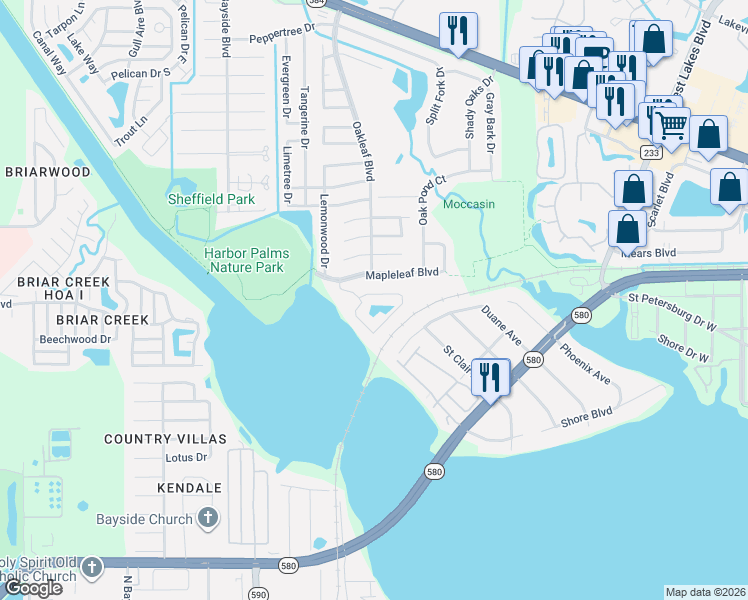 map of restaurants, bars, coffee shops, grocery stores, and more near 861 Christina Circle in Oldsmar