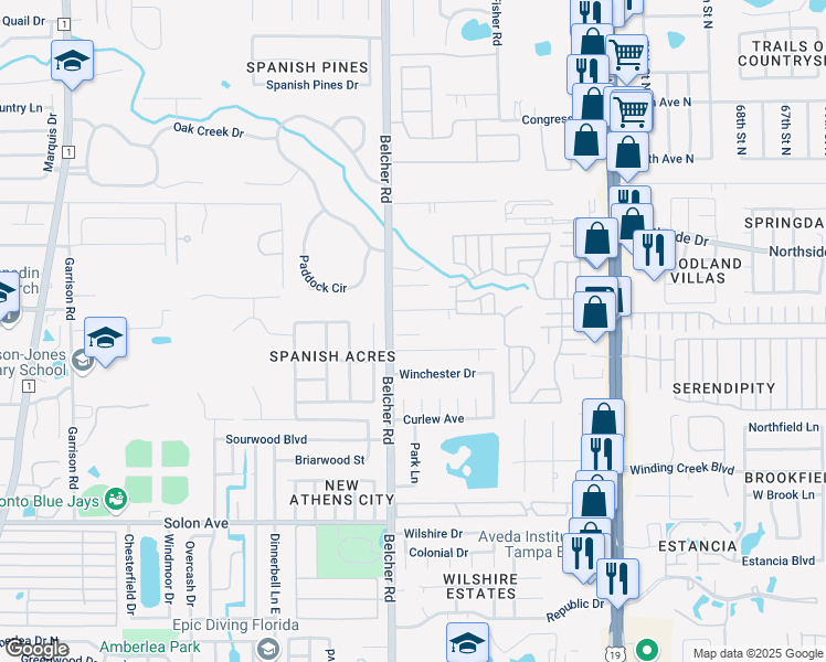 map of restaurants, bars, coffee shops, grocery stores, and more near 2222 Richter Street in Dunedin