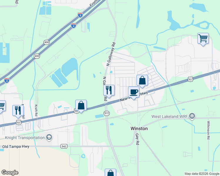 map of restaurants, bars, coffee shops, grocery stores, and more near 4265 New Tampa Highway in Lakeland