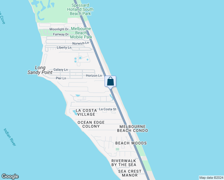 map of restaurants, bars, coffee shops, grocery stores, and more near 2979 South Highway A1A in Melbourne Beach