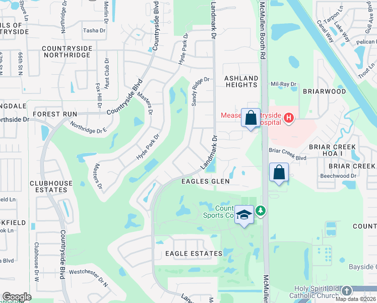 map of restaurants, bars, coffee shops, grocery stores, and more near 3200 Sandy Ridge Drive in Clearwater