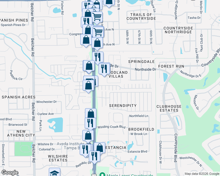 map of restaurants, bars, coffee shops, grocery stores, and more near 155 Riviera Drive in Clearwater