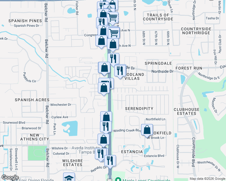 map of restaurants, bars, coffee shops, grocery stores, and more near 29245 US Highway 19 North in Clearwater