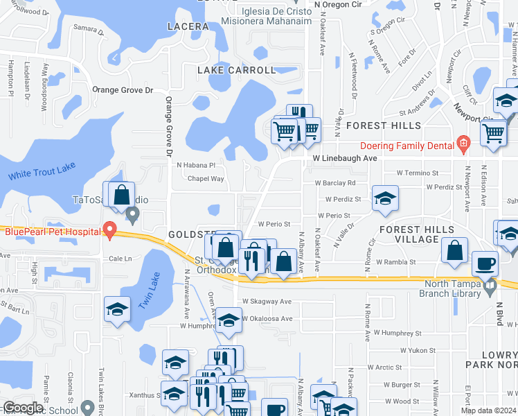 map of restaurants, bars, coffee shops, grocery stores, and more near 4343 West Marianna Street in Tampa