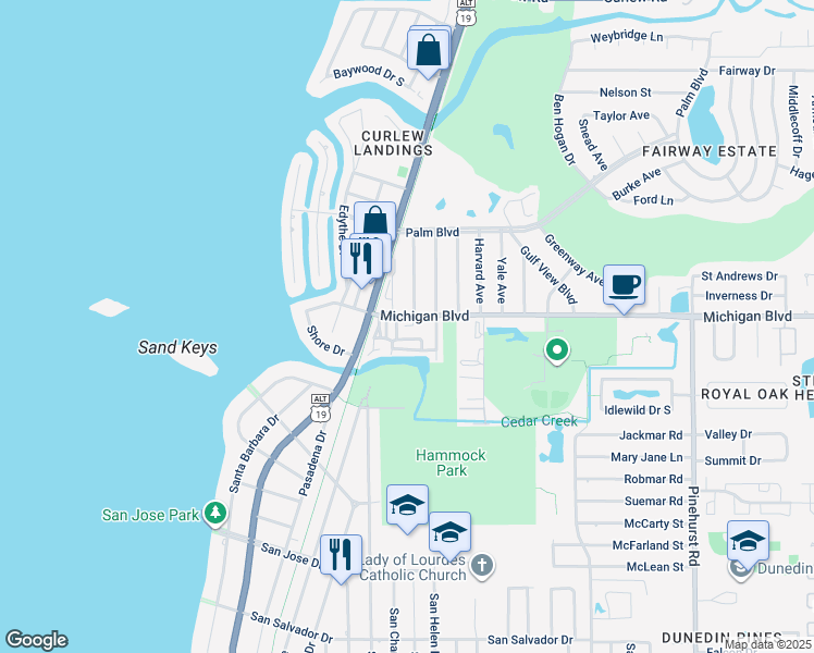 map of restaurants, bars, coffee shops, grocery stores, and more near 2003 McMullen Avenue in Dunedin