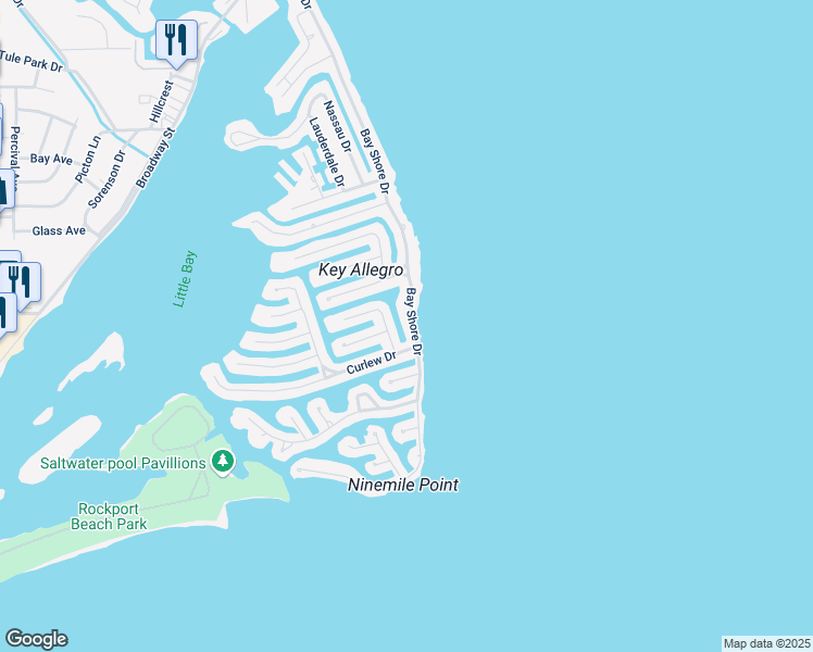 map of restaurants, bars, coffee shops, grocery stores, and more near 1901 Bay Shore Drive in Rockport