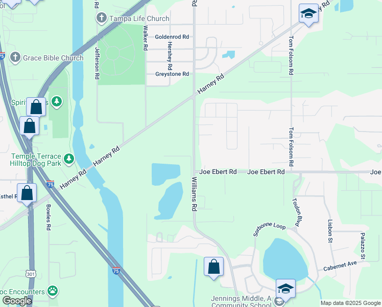 map of restaurants, bars, coffee shops, grocery stores, and more near 9708 Williams Road in Thonotosassa