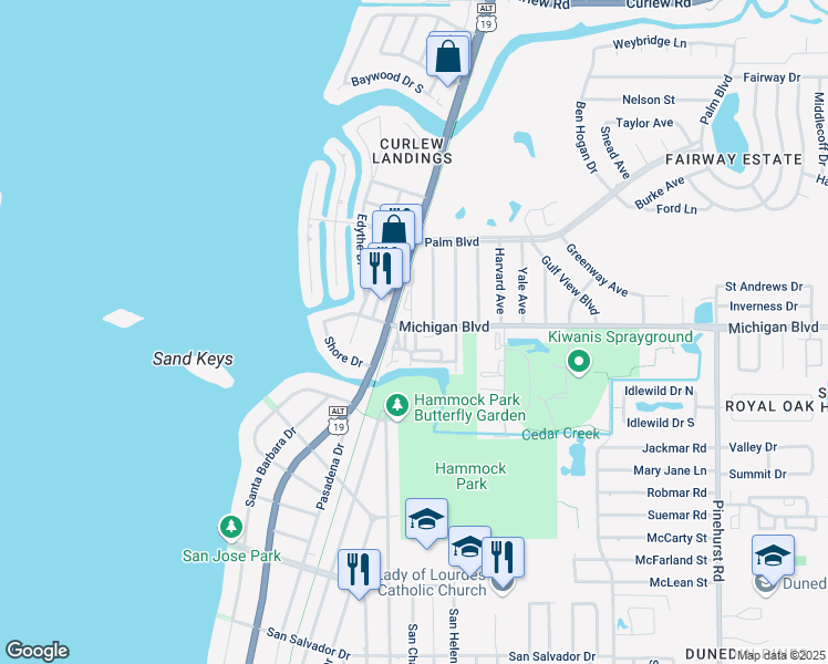 map of restaurants, bars, coffee shops, grocery stores, and more near 2003 McMullen Avenue in Dunedin