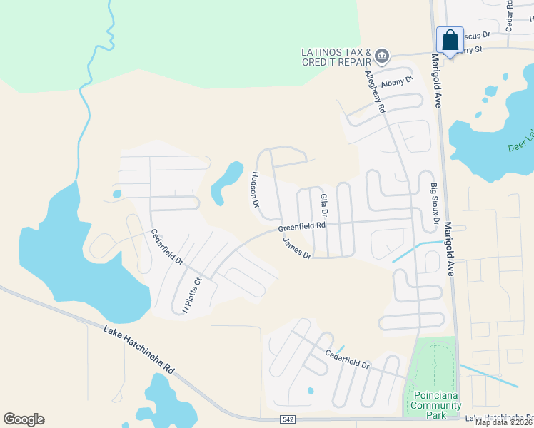 map of restaurants, bars, coffee shops, grocery stores, and more near 1009 James Drive in Poinciana