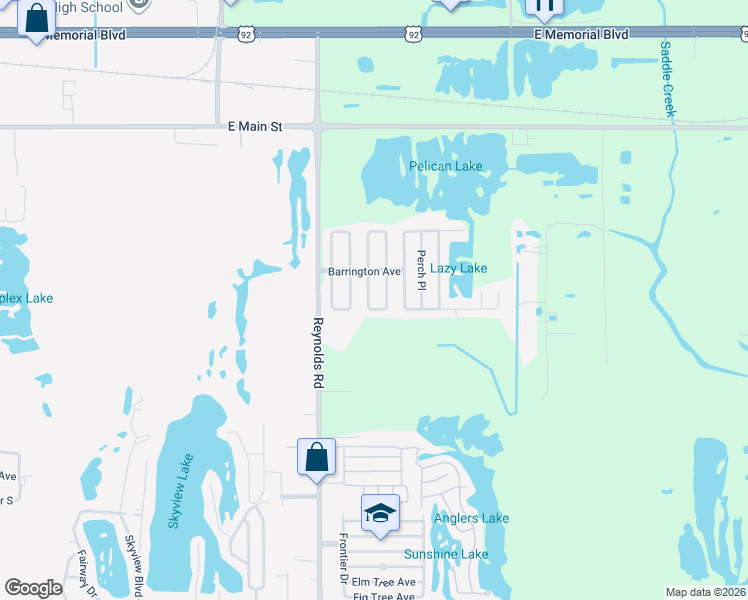 map of restaurants, bars, coffee shops, grocery stores, and more near 519 Oak Ridge West in Lakeland