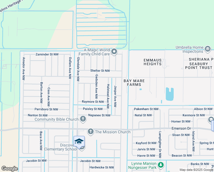 map of restaurants, bars, coffee shops, grocery stores, and more near 1560 Halstead Avenue Northwest in Palm Bay