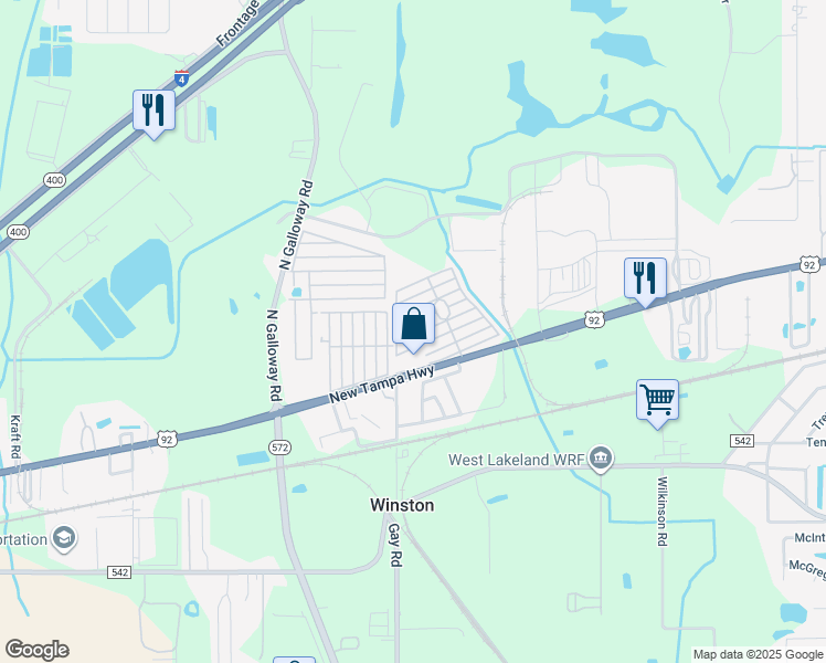 map of restaurants, bars, coffee shops, grocery stores, and more near 117 Todd Street in Lakeland