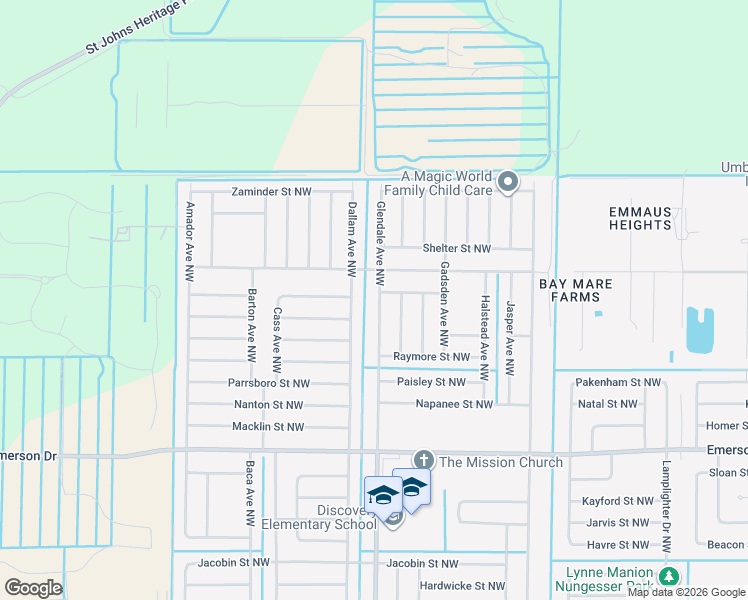 map of restaurants, bars, coffee shops, grocery stores, and more near 1690 Vallee Street Northwest in Palm Bay