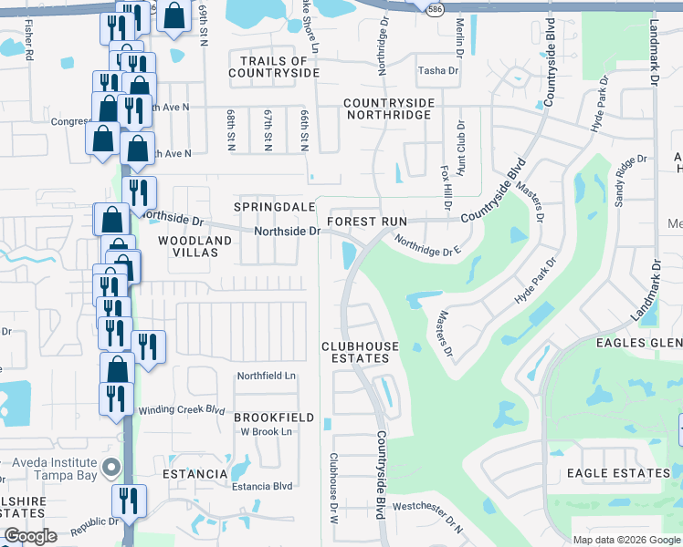 map of restaurants, bars, coffee shops, grocery stores, and more near 2652 Concorde Court in Clearwater