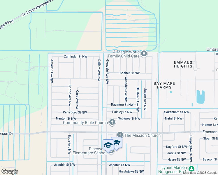 map of restaurants, bars, coffee shops, grocery stores, and more near 1690 Vallee Street Northwest in Palm Bay