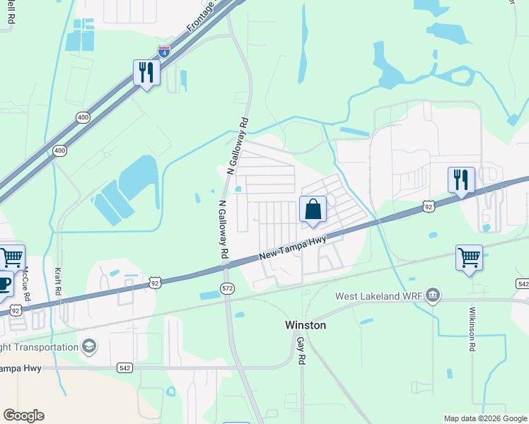 map of restaurants, bars, coffee shops, grocery stores, and more near 507 Empire Avenue in Lakeland